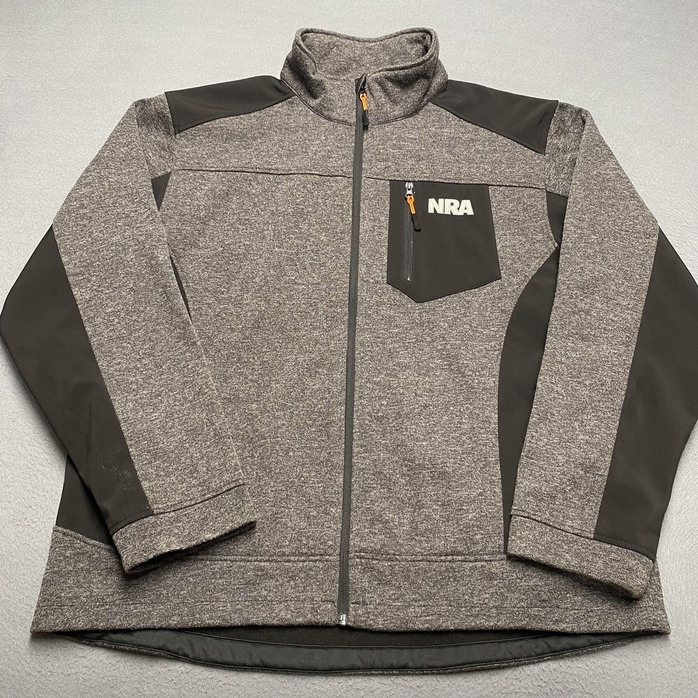 NRA Jacket Mens 2XL Gray‎ Black Full Zip Softshell Fleece Lined Chest Pocket